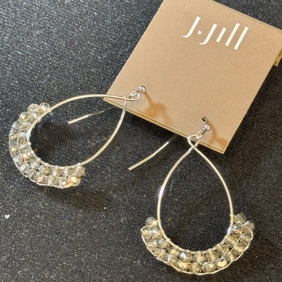 J. JILL Silver Tone Crystal Bead Dangle Earrings 1.75in - Picture 8 of 9